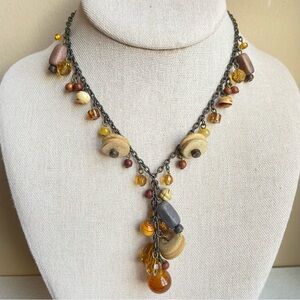 Cookie Lee bronze tone Y drop chain necklace with dangling wood and glass beads